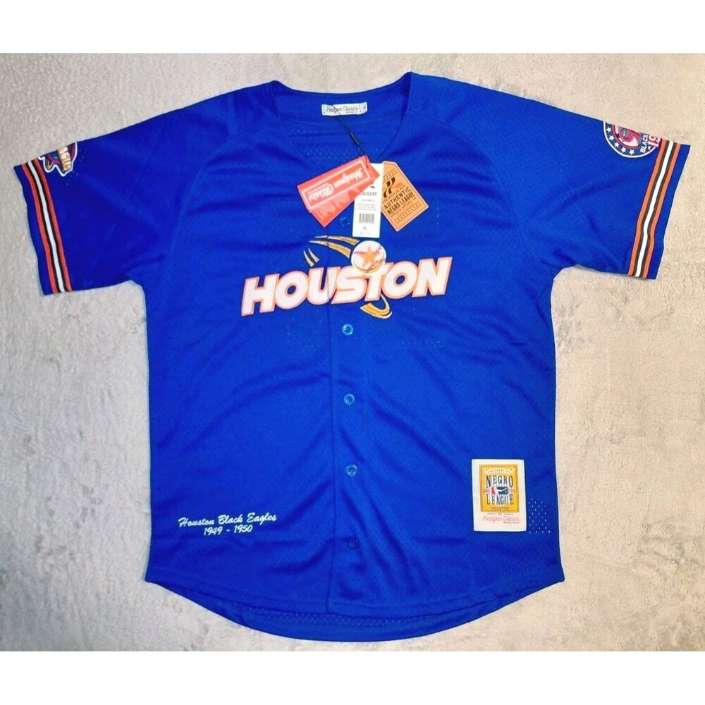 Men’s Houston Black Eagles Negro League Jersey Head Gear Classics Royal Blue XL